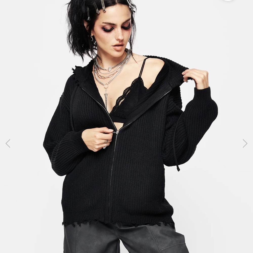 Disturbia Spinner Zip Knitted Cardigan Hoodie Sweater Top